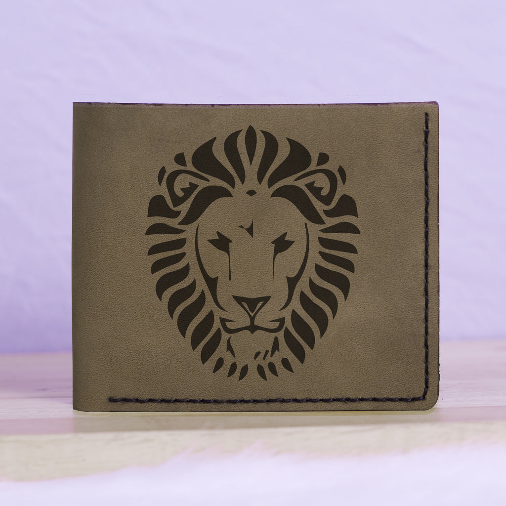 Men's Lion Tatoo Style Natural Genuine Leather Blocking Bifold Wallet MHLT_01_GRN