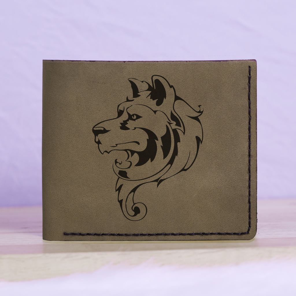 Men's Lion Tatoo Style Natural Genuine Leather Blocking Bifold Wallet MHLT_01_GRN