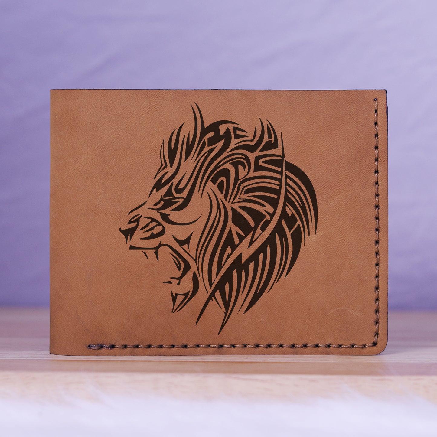 Men's Lion Tatoo Style Natural Genuine Leather Blocking Bifold Wallet MHLT_01_BRN