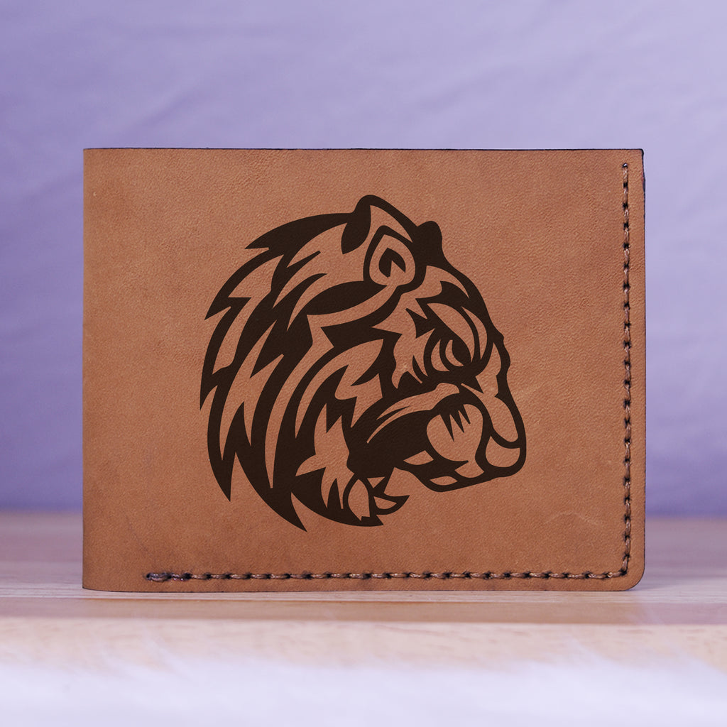 Men's Lion Tatoo Style Natural Genuine Leather Blocking Bifold Wallet MHLT_01_BRN