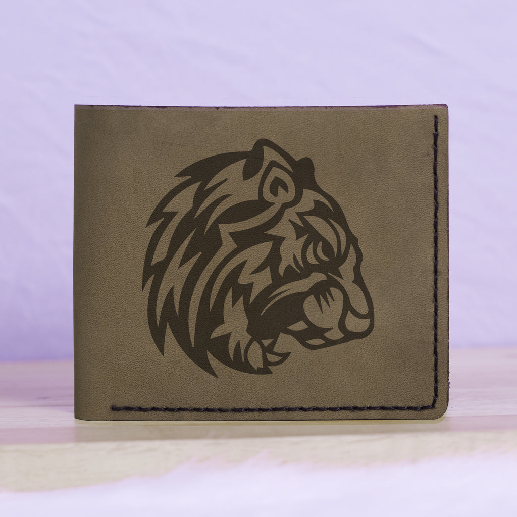 Men's Lion Tatoo Style Natural Genuine Leather Blocking Bifold Wallet MHLT_01_GRN