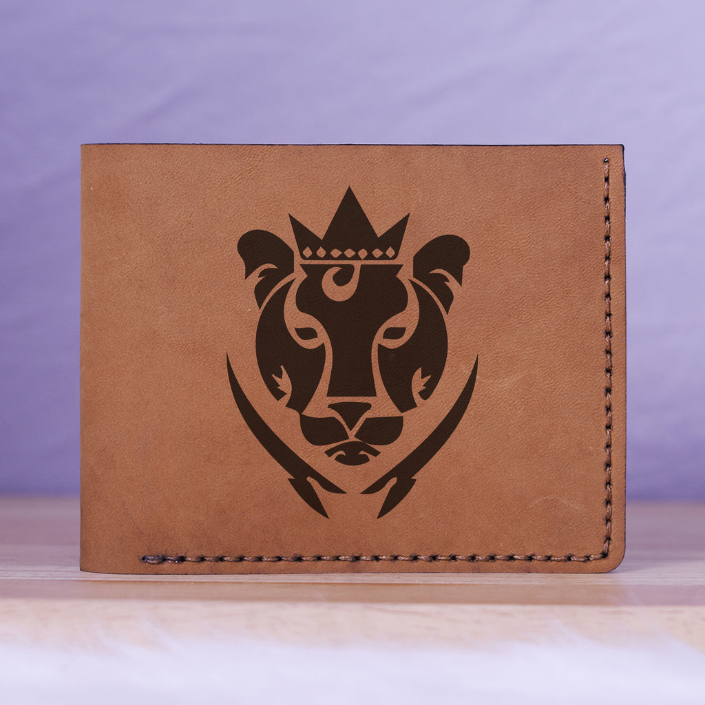 Men's Lion Tatoo Style Natural Genuine Leather Blocking Bifold Wallet MHLT_01_BRN