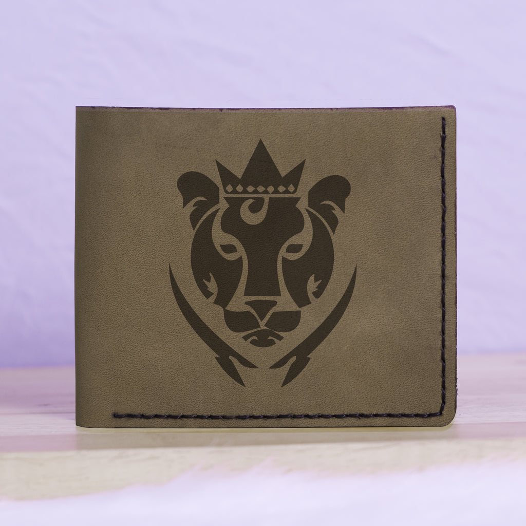 Men's Lion Tatoo Style Natural Genuine Leather Blocking Bifold Wallet MHLT_01_GRN