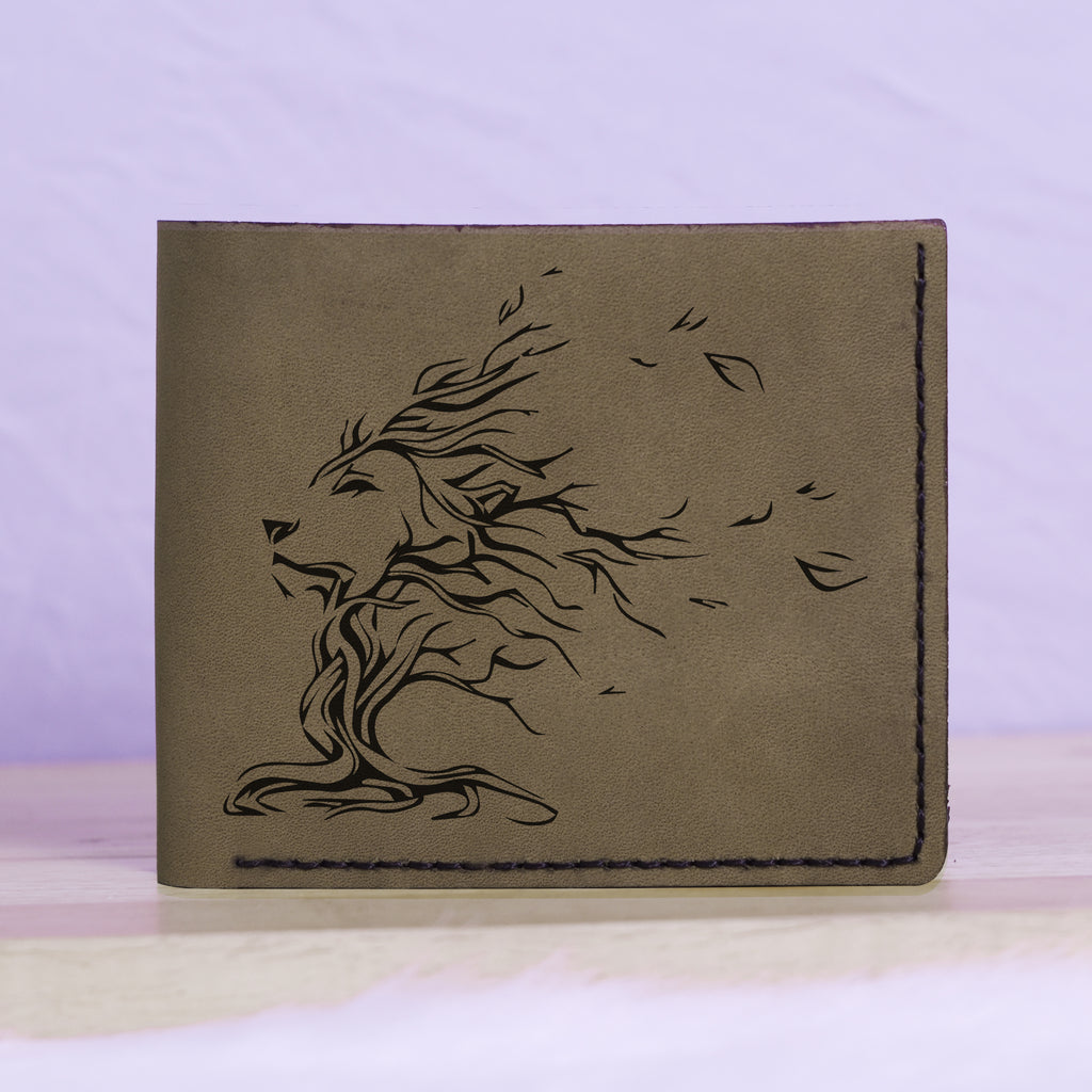 Men's Lion Tatoo Style Natural Genuine Leather Blocking Bifold Wallet MHLT_01_GRN
