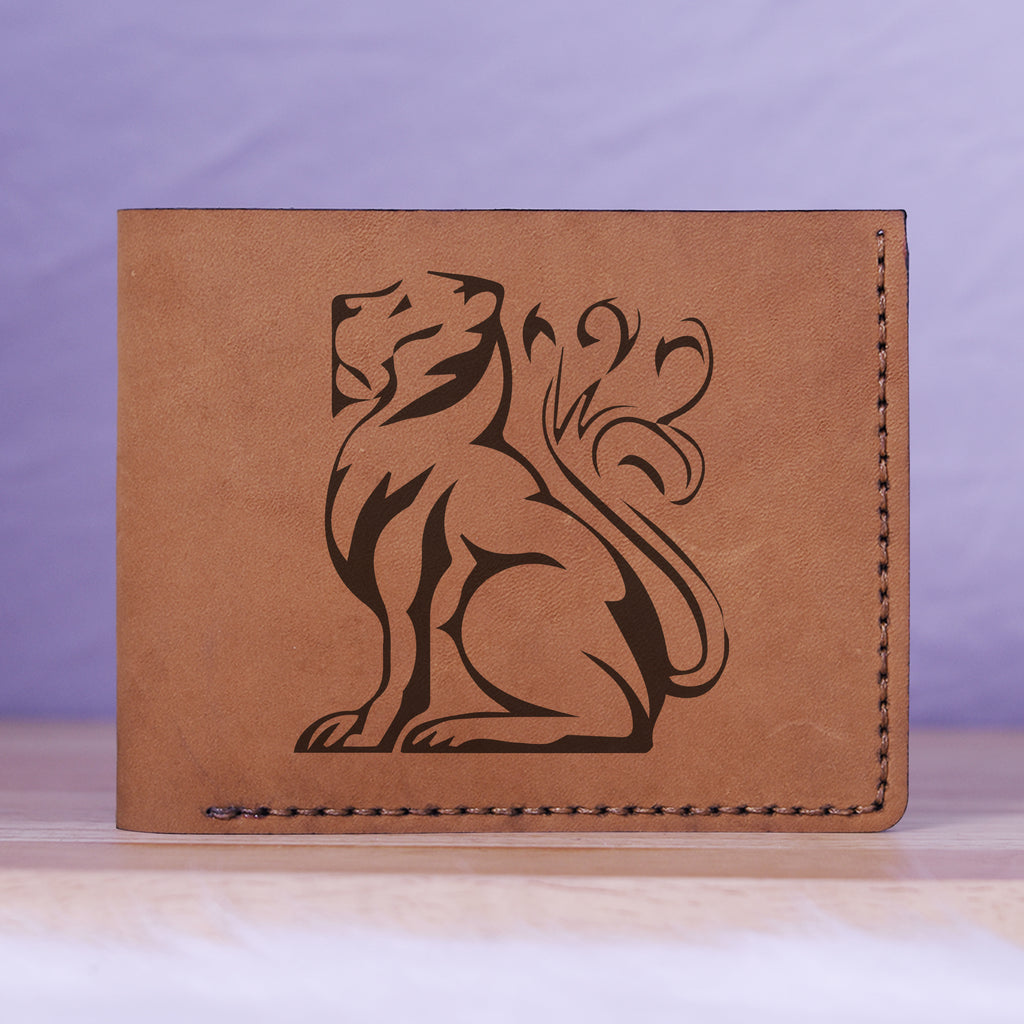 Men's Lion Tatoo Style Natural Genuine Leather Blocking Bifold Wallet MHLT_01_BRN