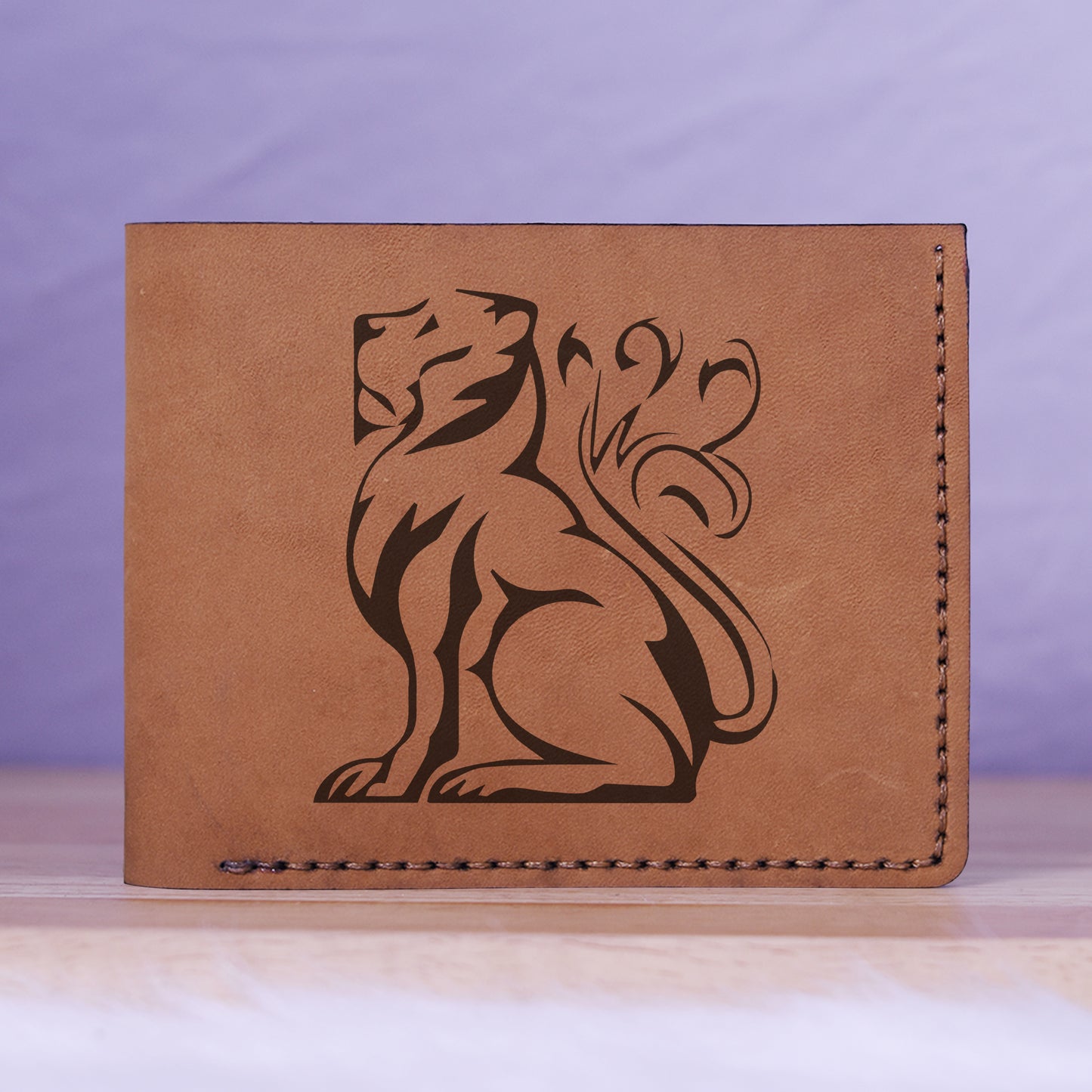 Men's Lion Tatoo Style Natural Genuine Leather Blocking Bifold Wallet MHLT_01_BRN