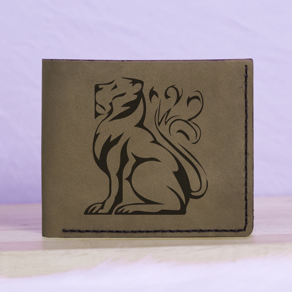 Men's Lion Tatoo Style Natural Genuine Leather Blocking Bifold Wallet MHLT_01_GRN