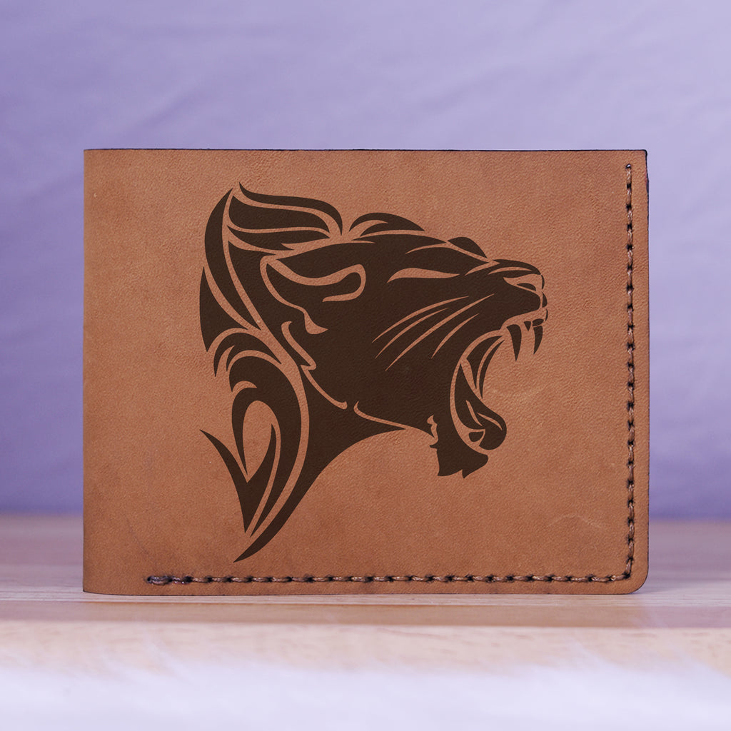 Men's Lion Tatoo Style Natural Genuine Leather Blocking Bifold Wallet MHLT_01_BRN