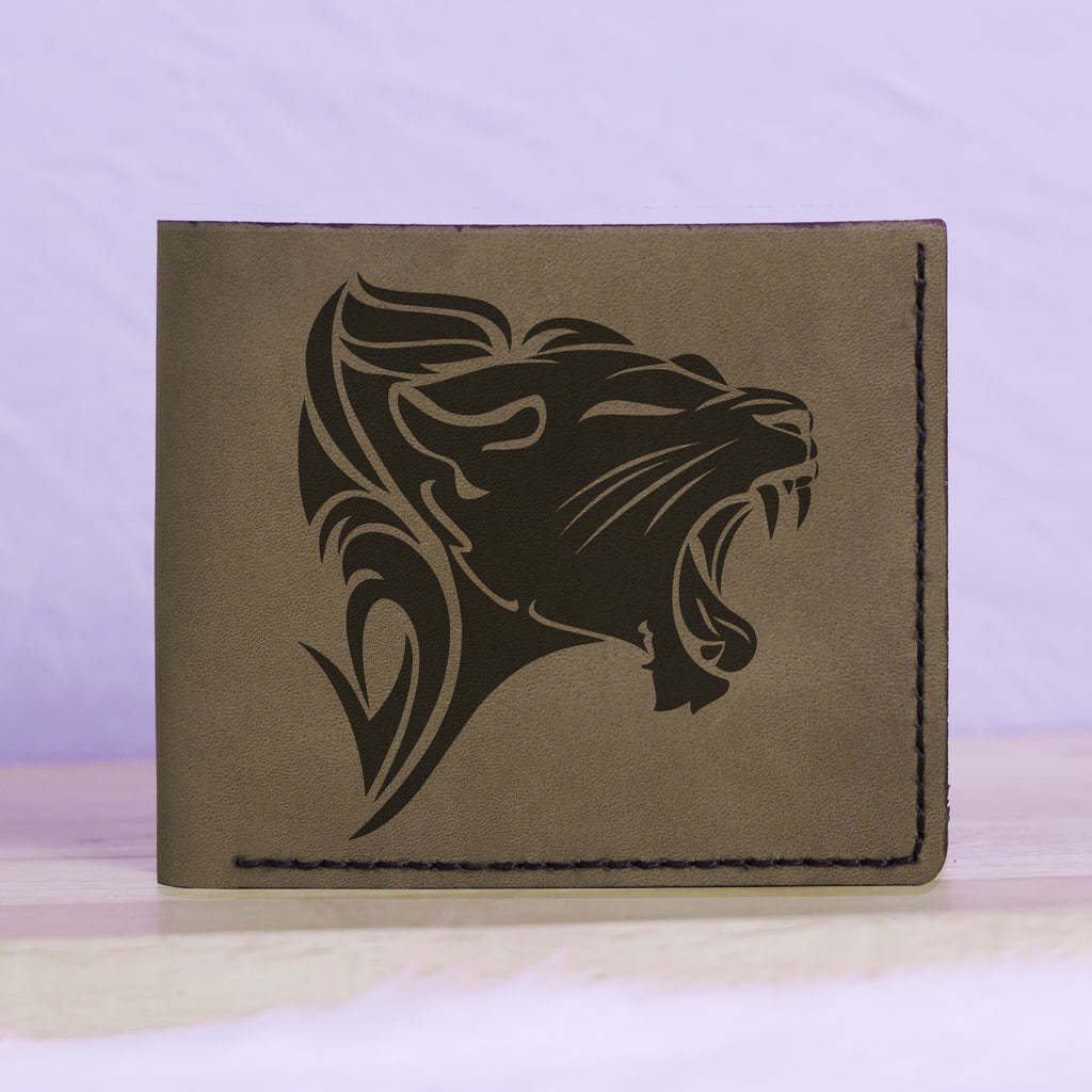 Men's Lion Tatoo Style Natural Genuine Leather Blocking Bifold Wallet MHLT_01_GRN