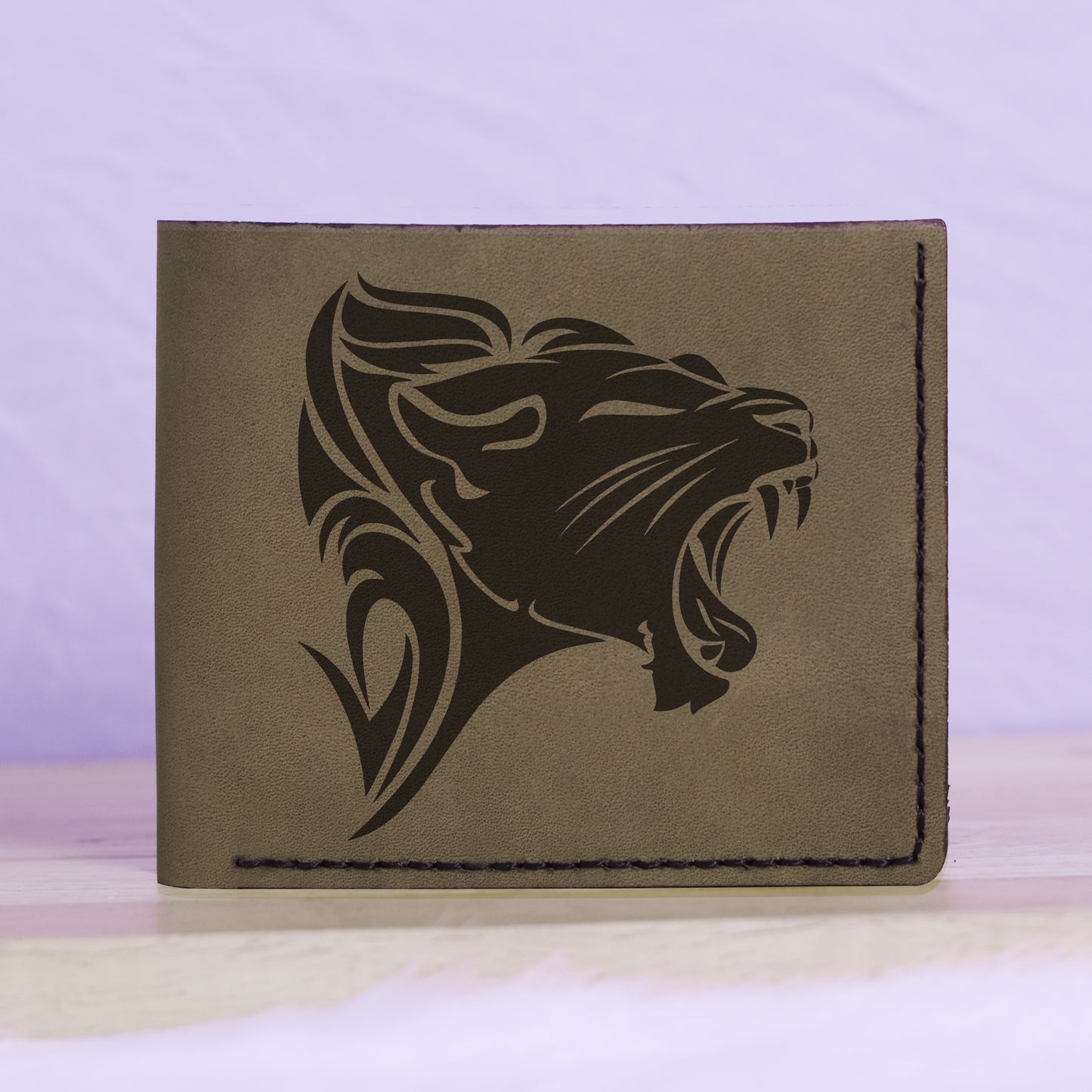 Men's Lion Tatoo Style Natural Genuine Leather Blocking Bifold Wallet MHLT_01_GRN