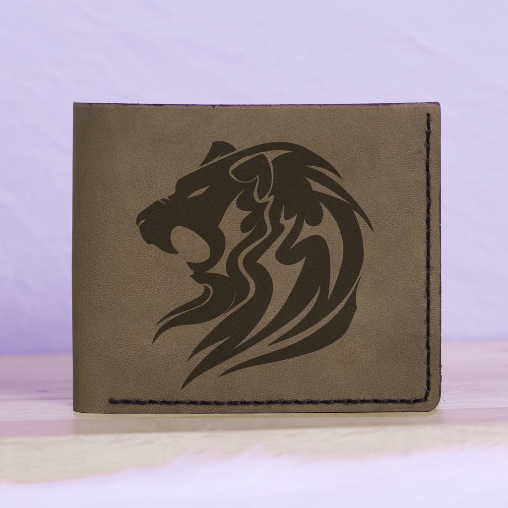 Men's Lion Tatoo Style Natural Genuine Leather Blocking Bifold Wallet MHLT_01_GRN
