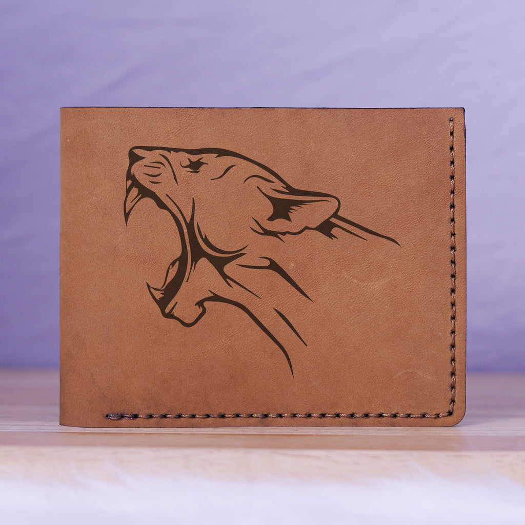 Men's Lion Tatoo Style Natural Genuine Leather Blocking Bifold Wallet MHLT_01_BRN