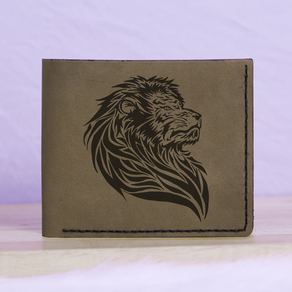 Men's Lion Tatoo Style Natural Genuine Leather Blocking Bifold Wallet MHLT_01_GRN