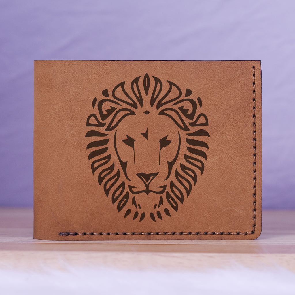 Men's Lion Tatoo Style Natural Genuine Leather Blocking Bifold Wallet MHLT_01_BRN