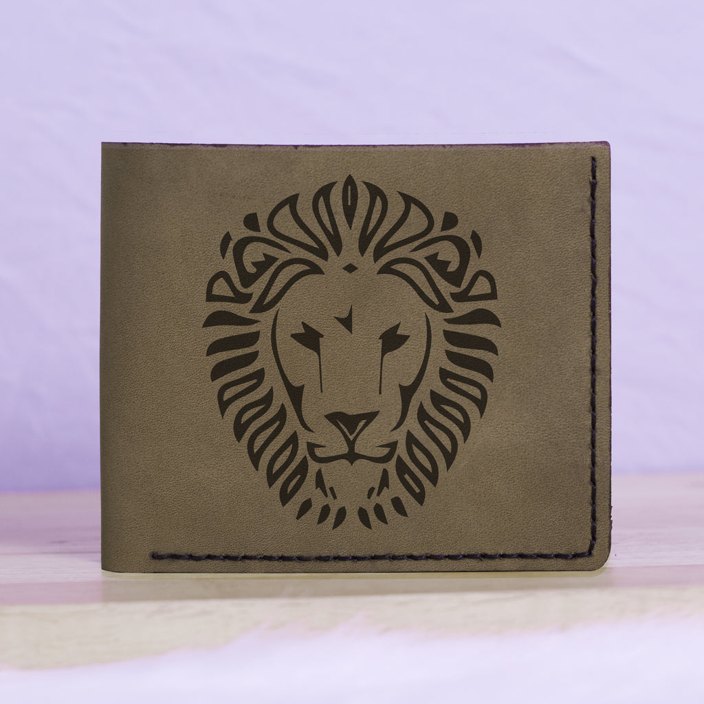 Men's Lion Tatoo Style Natural Genuine Leather Blocking Bifold Wallet MHLT_01_GRN