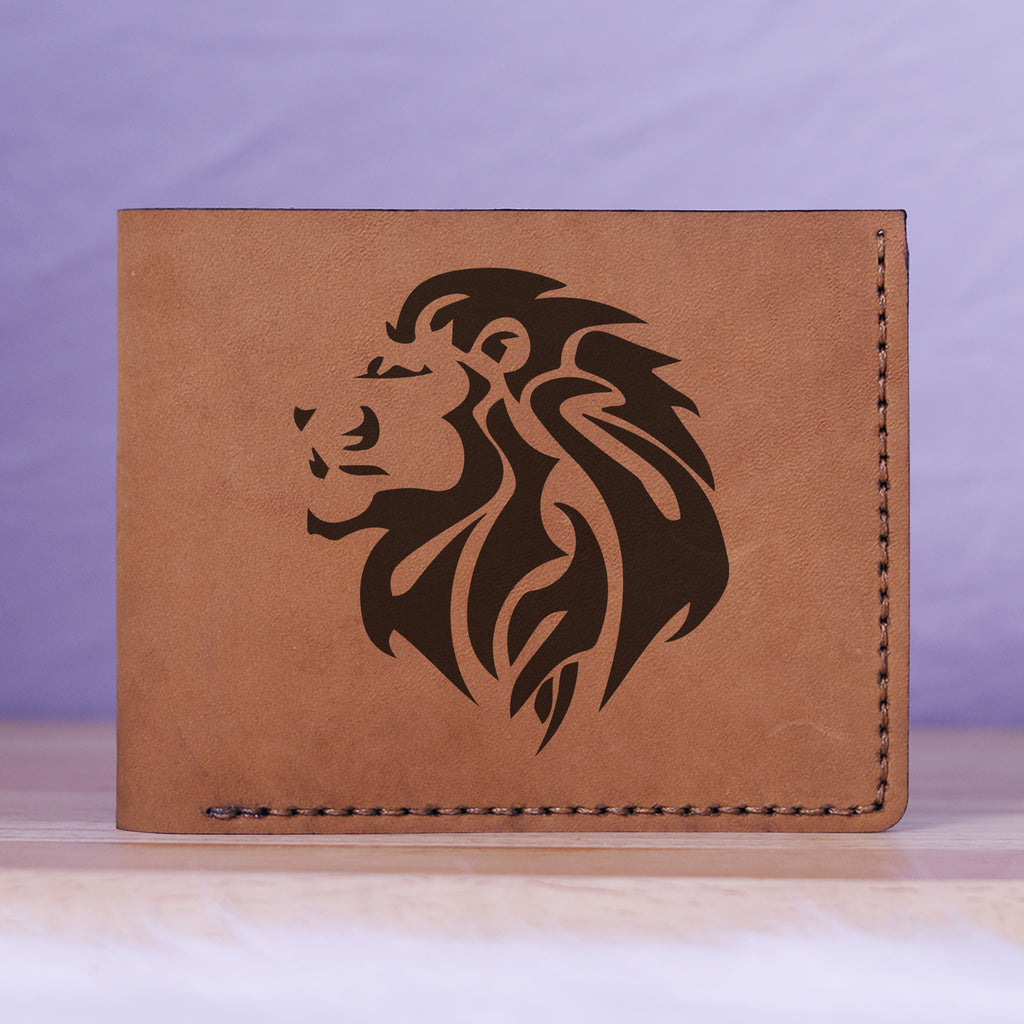 Men's Lion Tatoo Style Natural Genuine Leather Blocking Bifold Wallet MHLT_01_BRN