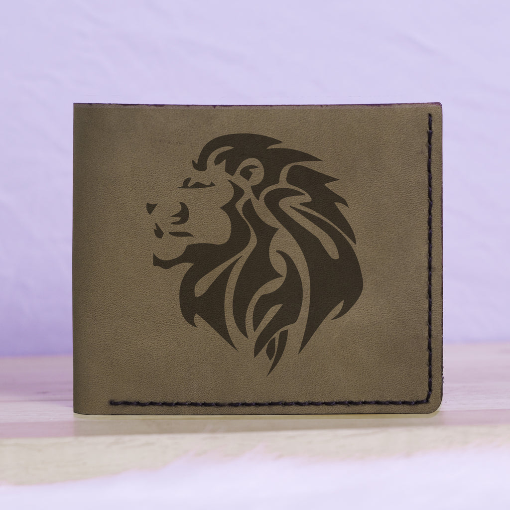 Men's Lion Tatoo Style Natural Genuine Leather Blocking Bifold Wallet MHLT_01_GRN
