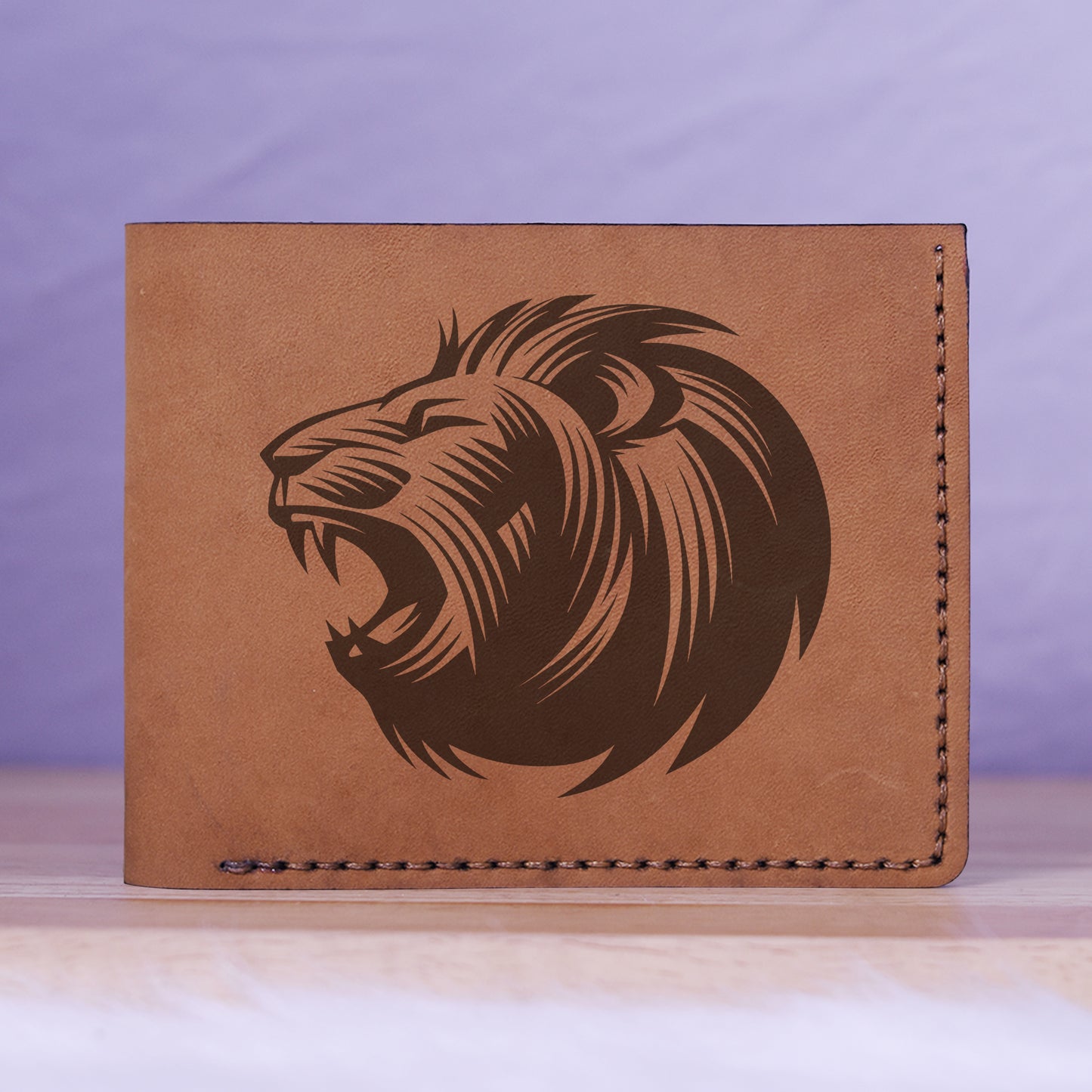 Men's Lion Tatoo Style Natural Genuine Leather Blocking Bifold Wallet MHLT_01_BRN
