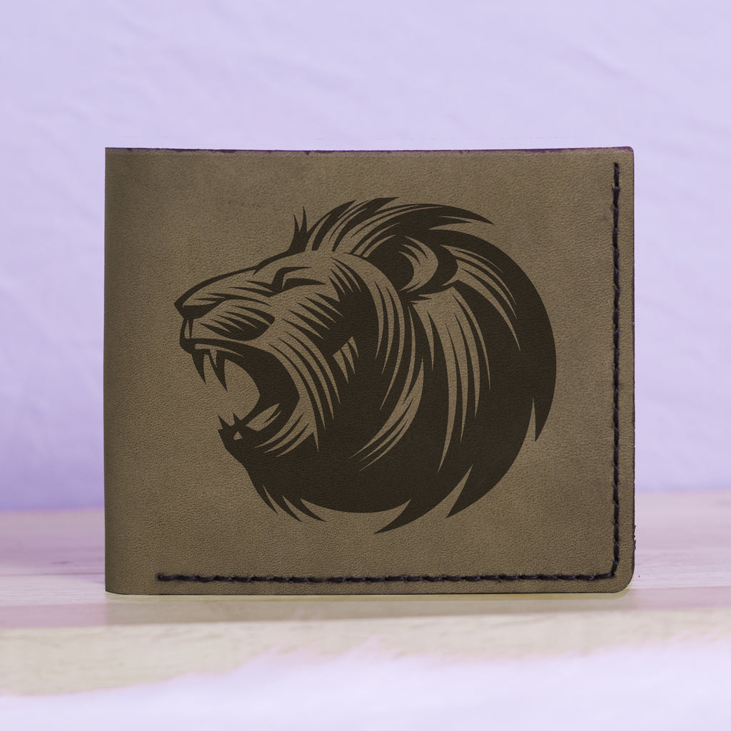 Men's Lion Tatoo Style Natural Genuine Leather Blocking Bifold Wallet MHLT_01_GRN