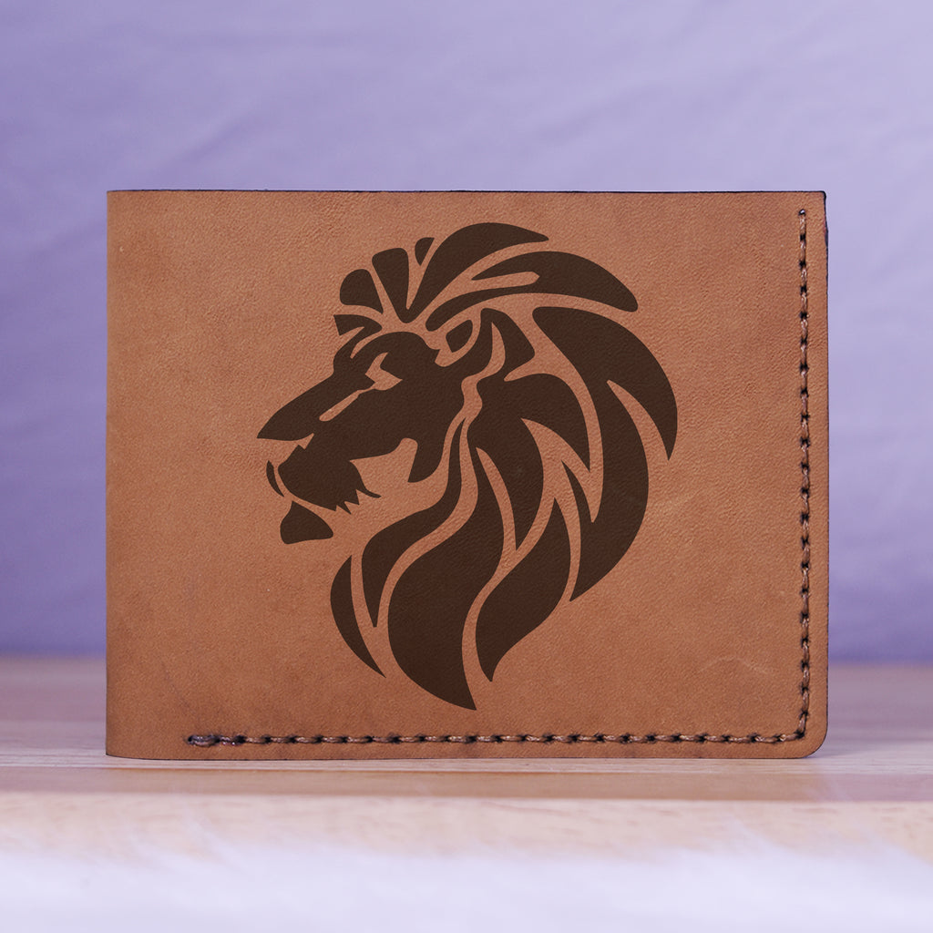 Men's Lion Tatoo Style Natural Genuine Leather Blocking Bifold Wallet MHLT_01_BRN