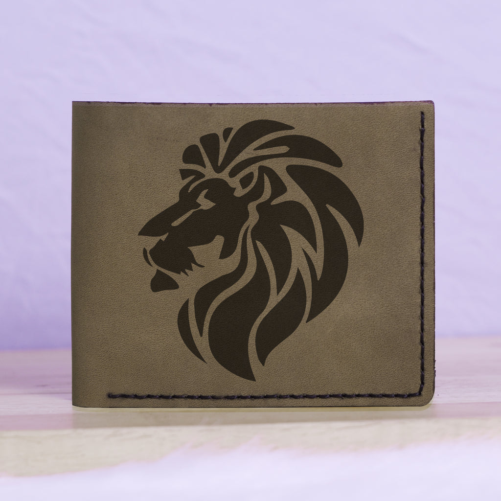 Men's Lion Tatoo Style Natural Genuine Leather Blocking Bifold Wallet MHLT_01_GRN