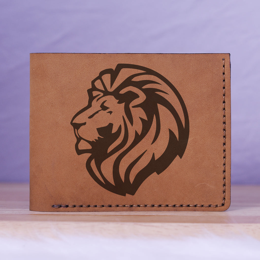 Men's Lion Tatoo Style Natural Genuine Leather Blocking Bifold Wallet MHLT_01_BRN