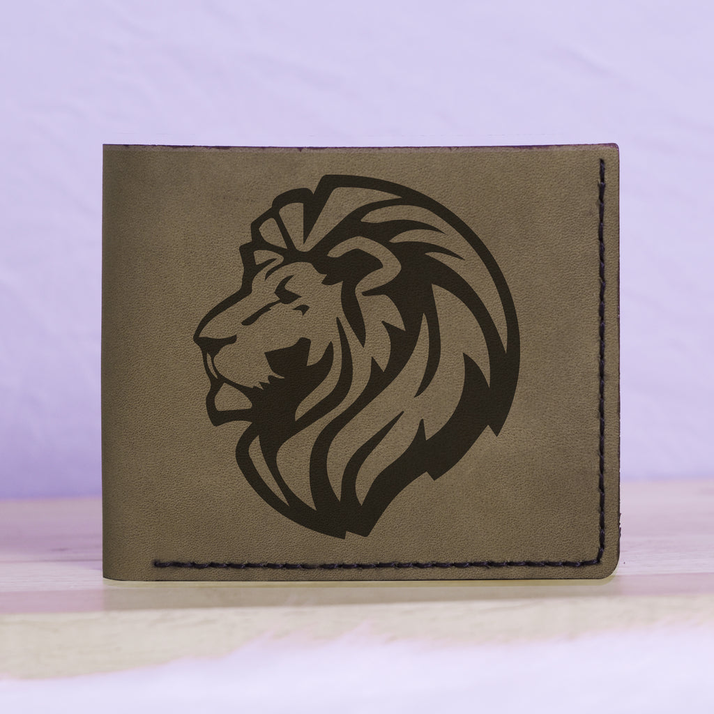 Men's Lion Tatoo Style Natural Genuine Leather Blocking Bifold Wallet MHLT_01_GRN