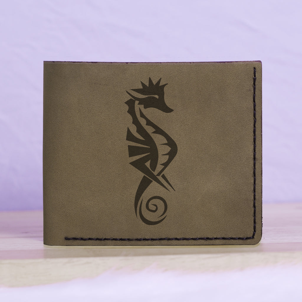 Men's Seahorse Abstract Natural Genuine Leather Blocking Bifold Wallet MHLT_01_GRN