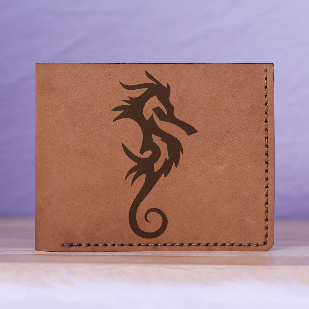 Men's Seahorse Abstract Natural Genuine Leather Blocking Bifold Wallet MHLT_01_BRN