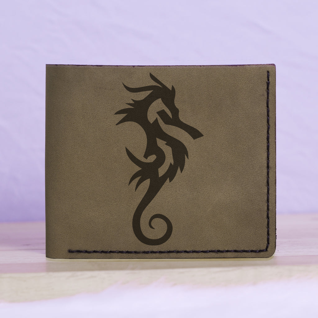 Men's Seahorse Abstract Natural Genuine Leather Blocking Bifold Wallet MHLT_01_GRN