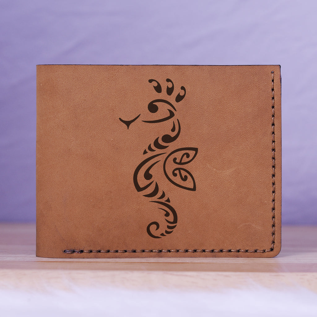 Men's Seahorse Abstract Natural Genuine Leather Blocking Bifold Wallet MHLT_01_BRN