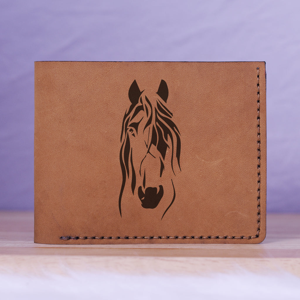 Men's Tribal Horse 2 Handmade Genuine Leather Blocking Bifold Wallet MHLT_01_BRN