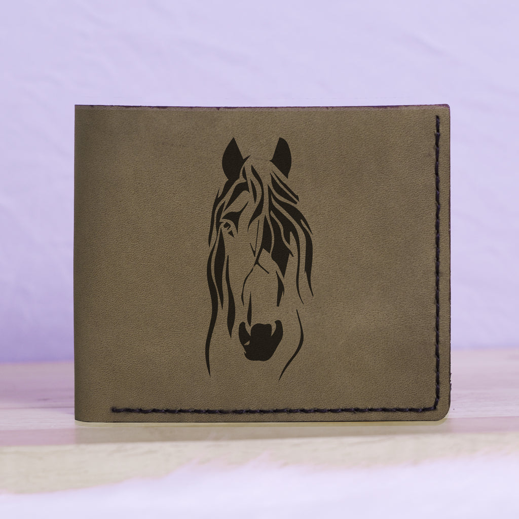 Men's Tribal Horse 2 Handmade Genuine Leather Blocking Bifold Wallet MHLT_01_GRN