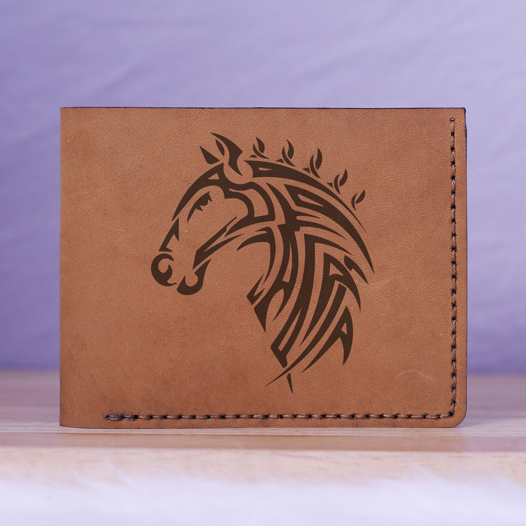 Men's Tribal Horse 2 Handmade Genuine Leather Blocking Bifold Wallet MHLT_01_BRN