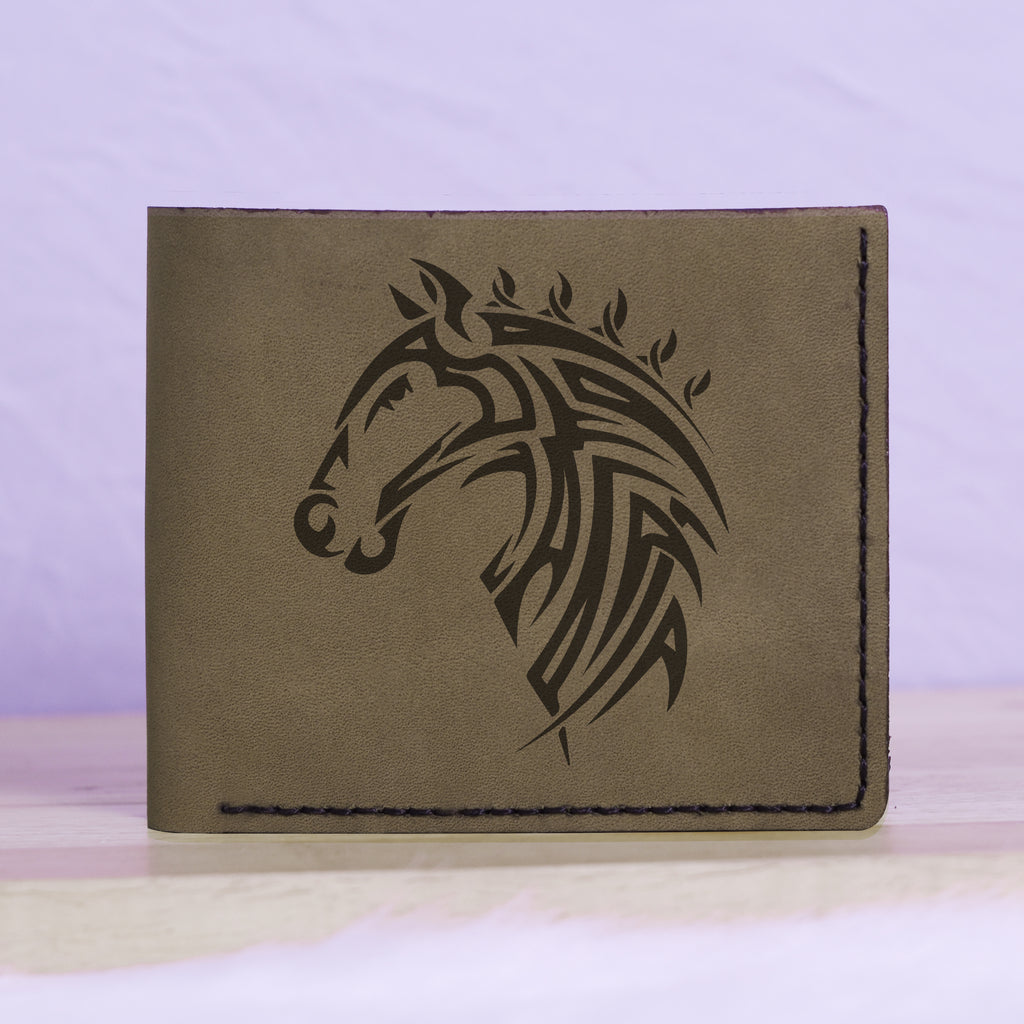 Men's Tribal Horse 2 Handmade Genuine Leather Blocking Bifold Wallet MHLT_01_GRN