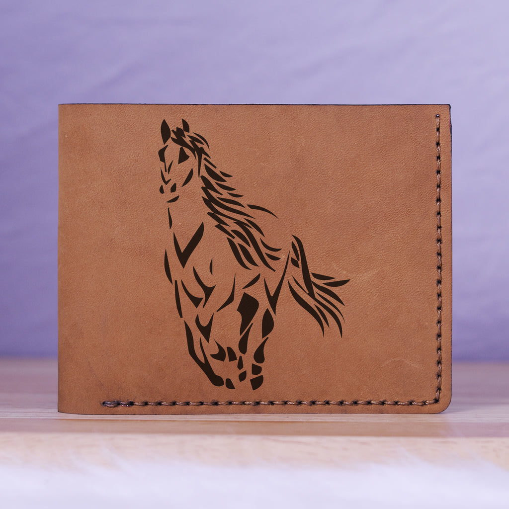 Men's Tribal Horse 2 Handmade Genuine Leather Blocking Bifold Wallet MHLT_01_BRN