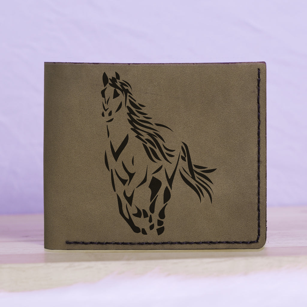 Men's Tribal Horse 2 Handmade Genuine Leather Blocking Bifold Wallet MHLT_01_GRN