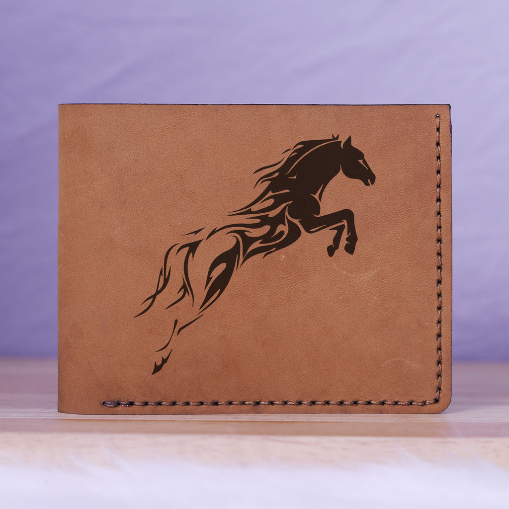 Men's Tribal Horse 2 Handmade Genuine Leather Blocking Bifold Wallet MHLT_01_BRN