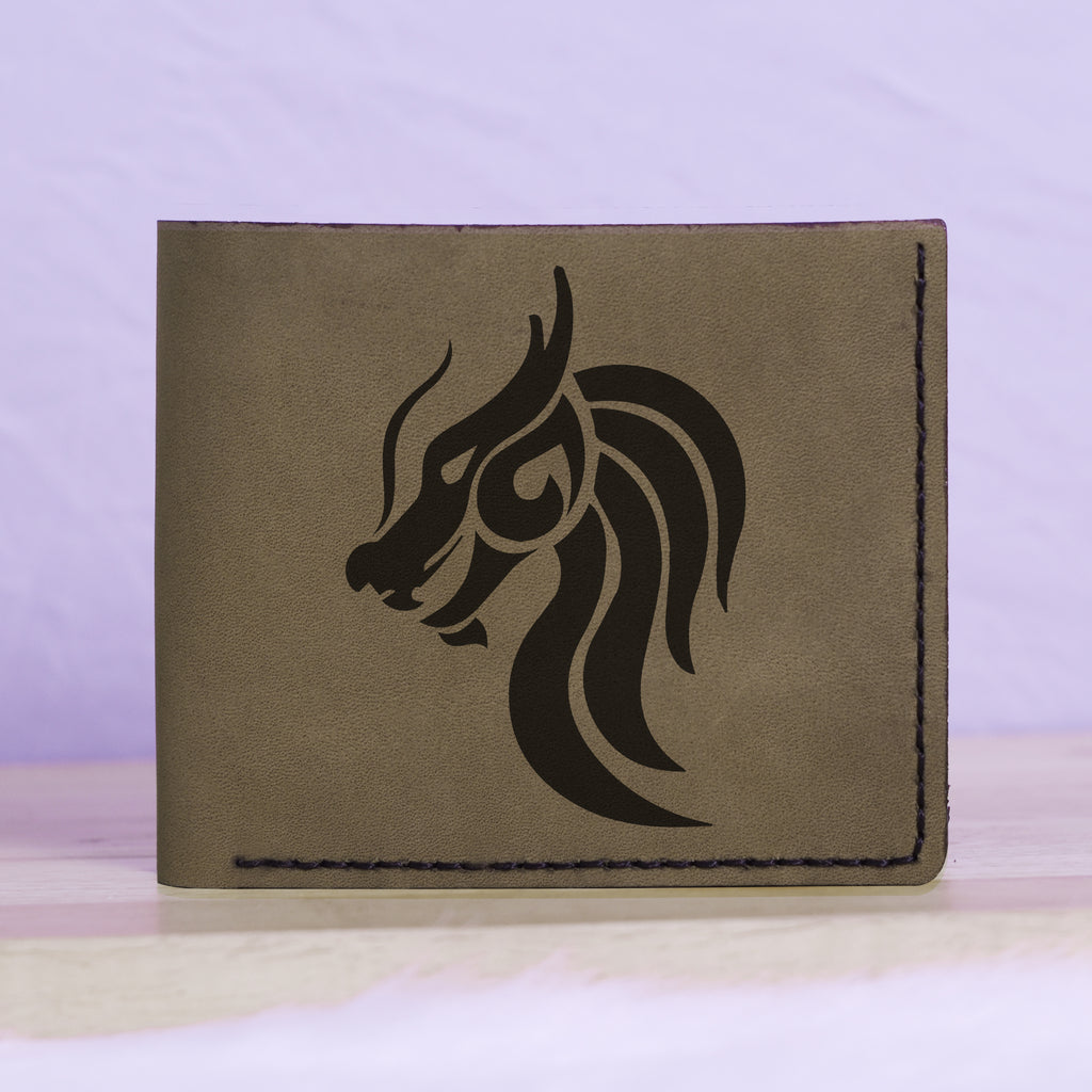 Men's Tribal Horse 2 Handmade Genuine Leather Blocking Bifold Wallet MHLT_01_GRN