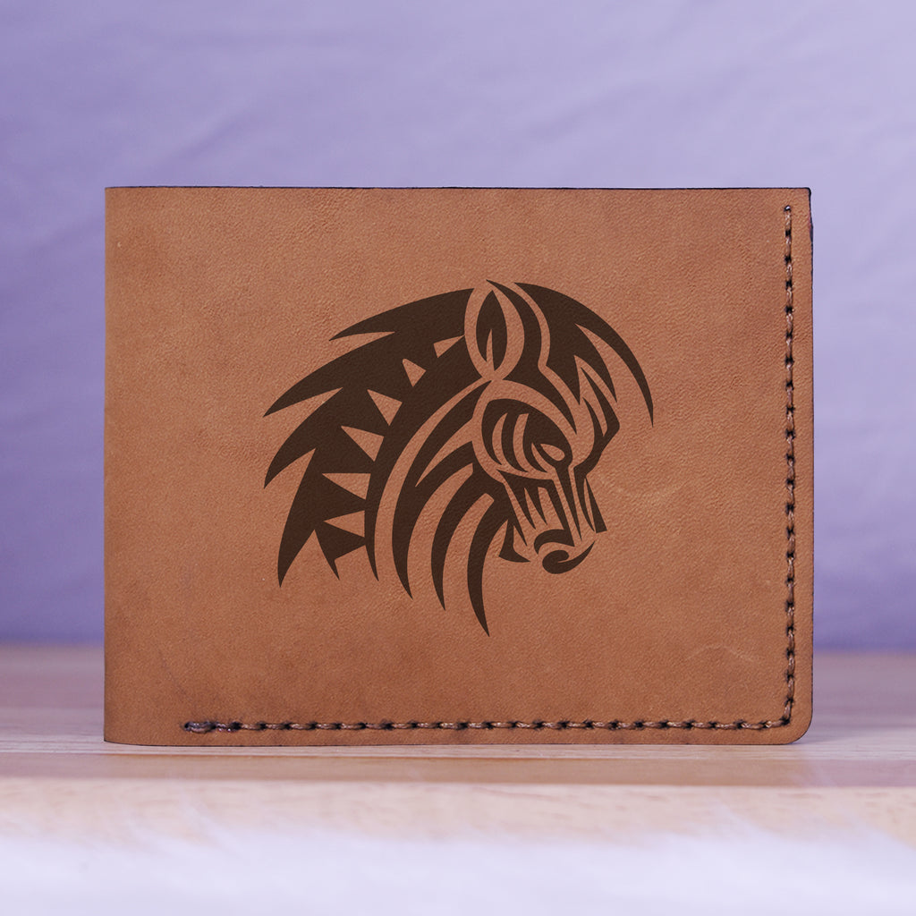 Men's Tribal Horse 2 Handmade Genuine Leather Blocking Bifold Wallet MHLT_01_BRN