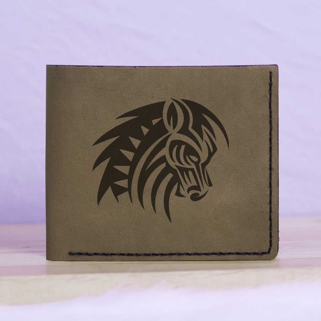 Men's Tribal Horse 2 Handmade Genuine Leather Blocking Bifold Wallet MHLT_01_GRN