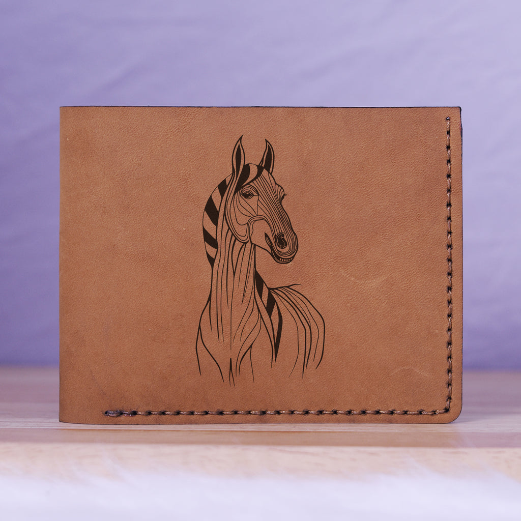 Men's Tribal Horse 2 Handmade Genuine Leather Blocking Bifold Wallet MHLT_01_BRN