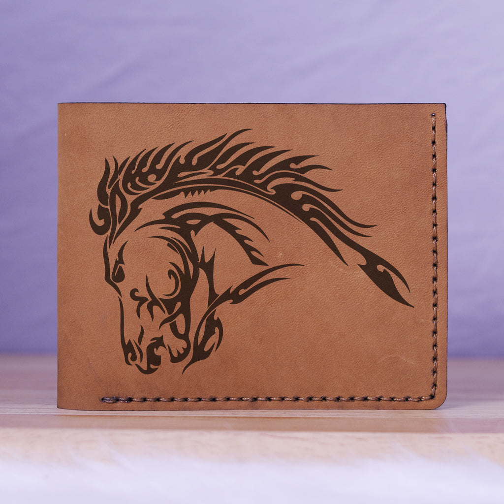 Men's Tribal Horse 2 Handmade Genuine Leather Blocking Bifold Wallet MHLT_01_BRN