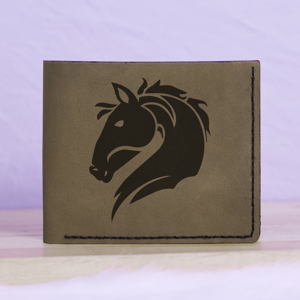 Men's Tribal Horse 2 Handmade Genuine Leather Blocking Bifold Wallet MHLT_01_GRN