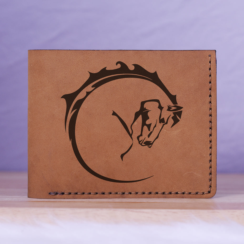 Men's Tribal Horse 2 Handmade Genuine Leather Blocking Bifold Wallet MHLT_01_BRN