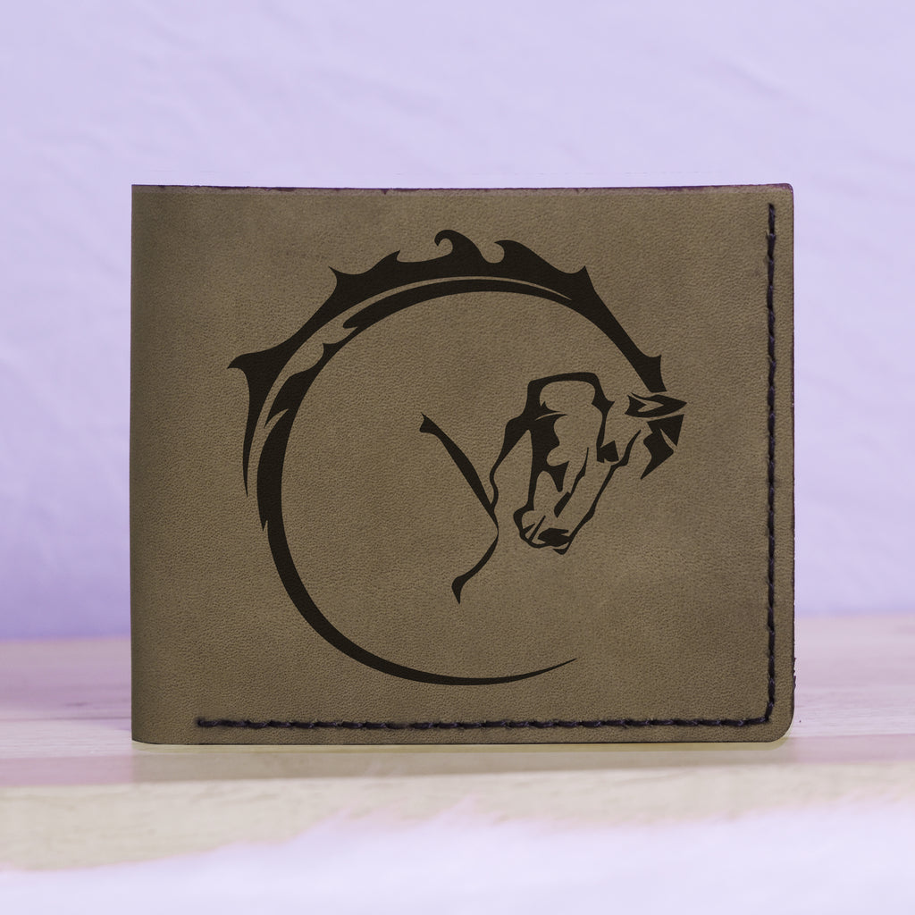 Men's Tribal Horse 2 Handmade Genuine Leather Blocking Bifold Wallet MHLT_01_GRN