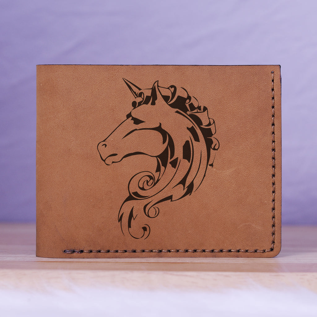 Men's Tribal Horse 2 Handmade Genuine Leather Blocking Bifold Wallet MHLT_01_BRN