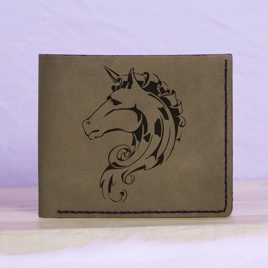 Men's Tribal Horse 2 Handmade Genuine Leather Blocking Bifold Wallet MHLT_01_GRN