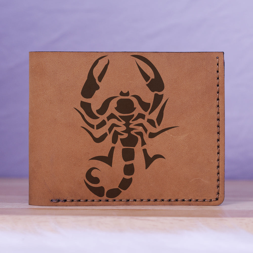 Men's Sharp Abstract Handmade Genuine Leather Blocking Bifold Wallet MHLT_01_BRN