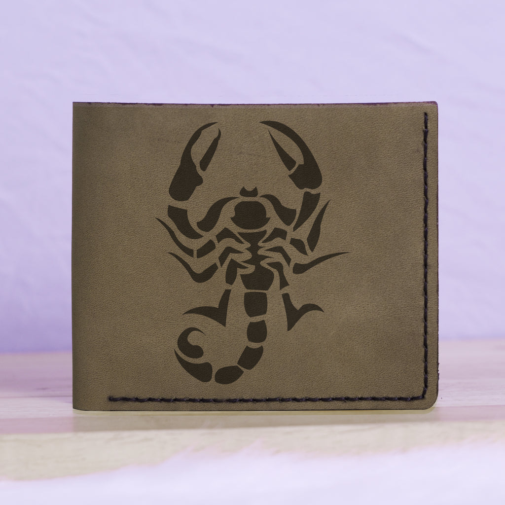 Men's Sharp Abstract Handmade Genuine Leather Blocking Bifold Wallet MHLT_01_GRN